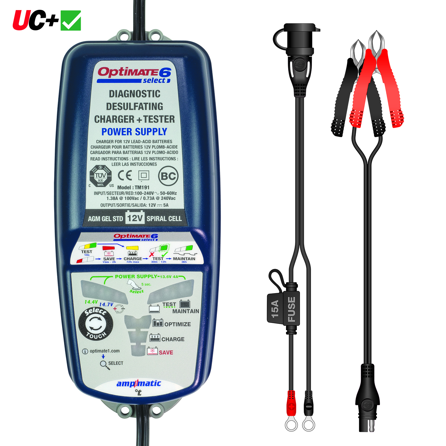 OptiMate 6 Ampmatic Diagnostic Desulphating Battery Charger & Tester, TecMate